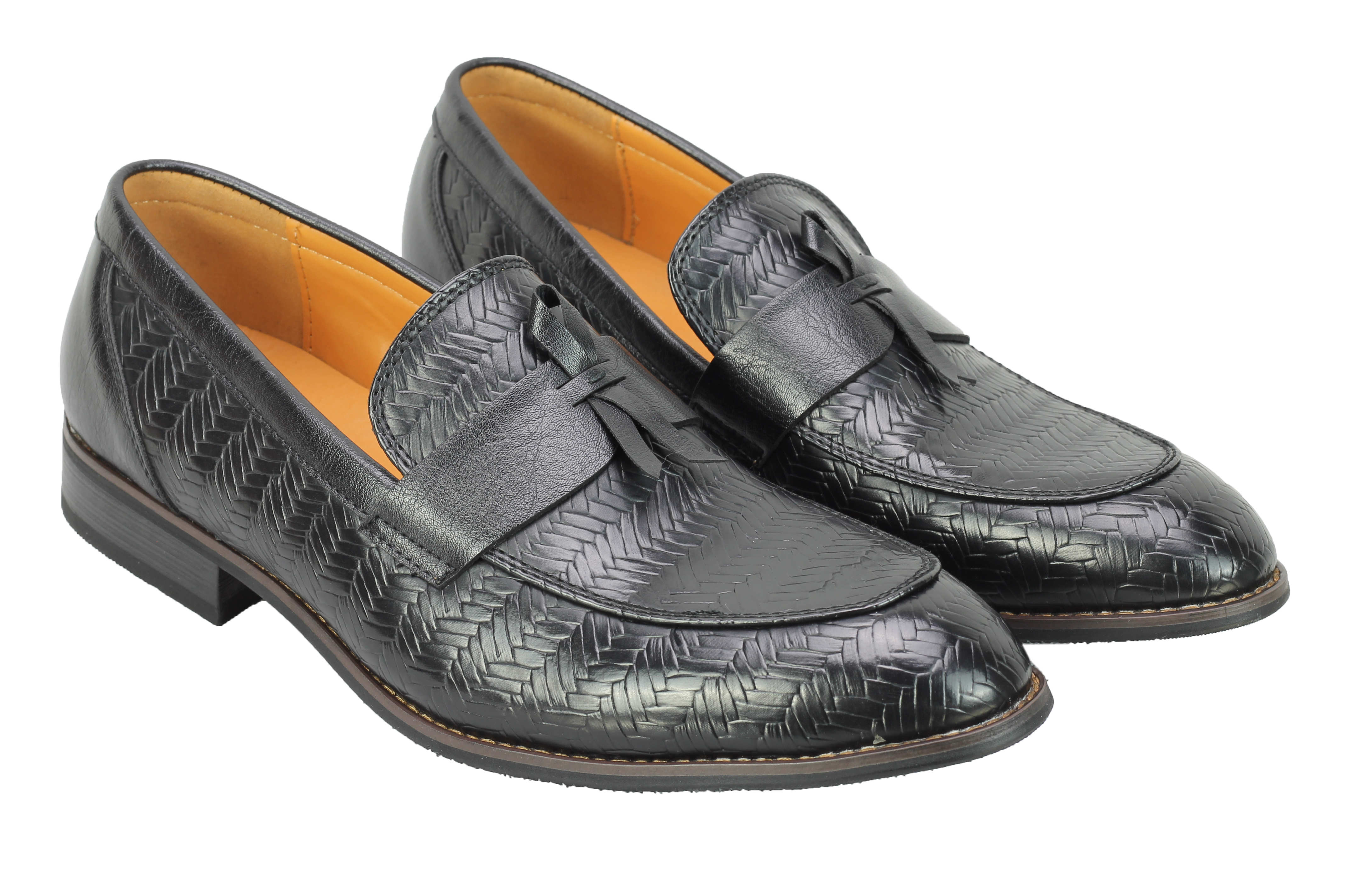 Mens Leather Lined Slip on Loafers Woven Patterned Smart Casual Retro